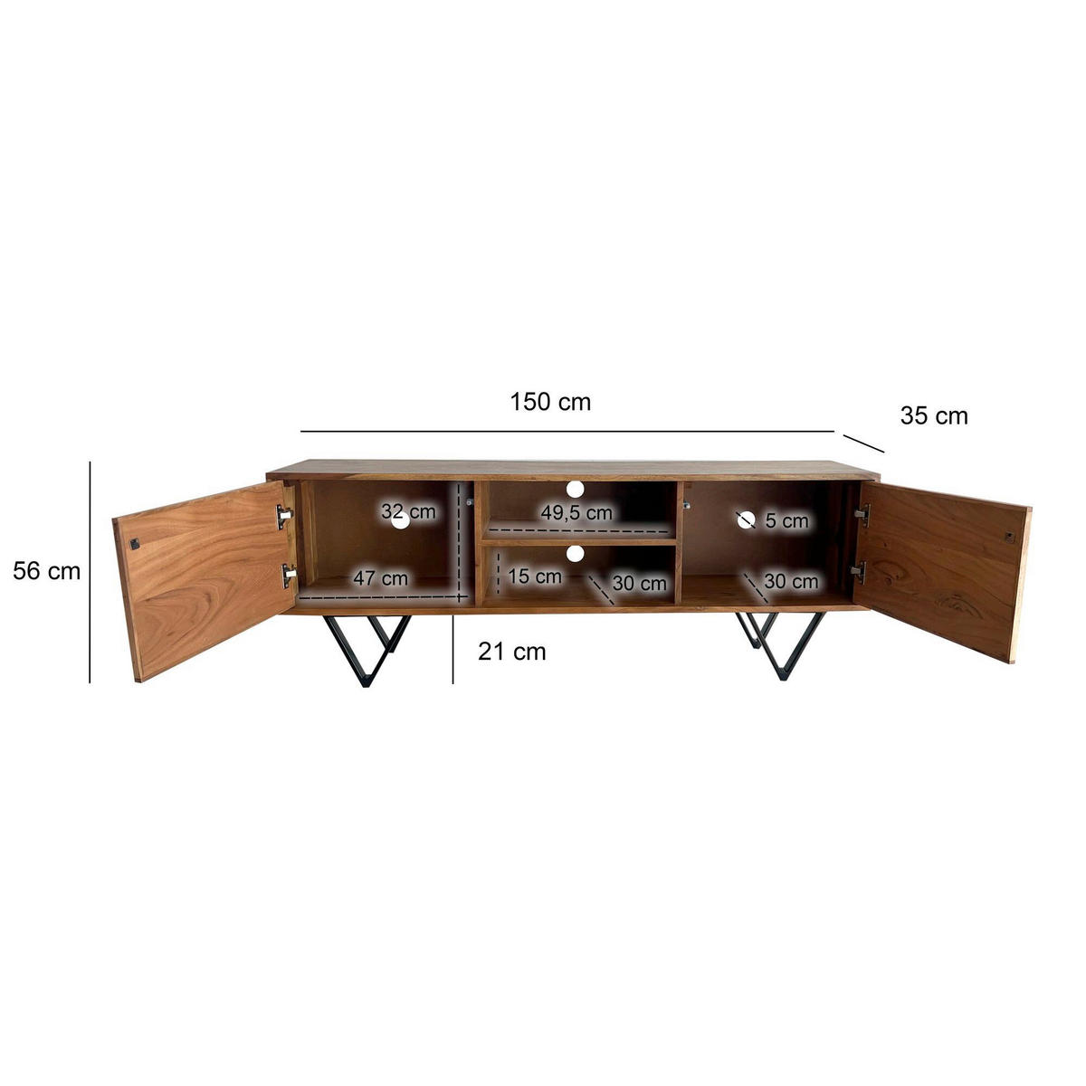 LOWBOARD  in 150/56/35 cm  - Sheeshamfarben/Schwarz, Natur, Holz/Metall (150/56/35cm) - Livetastic