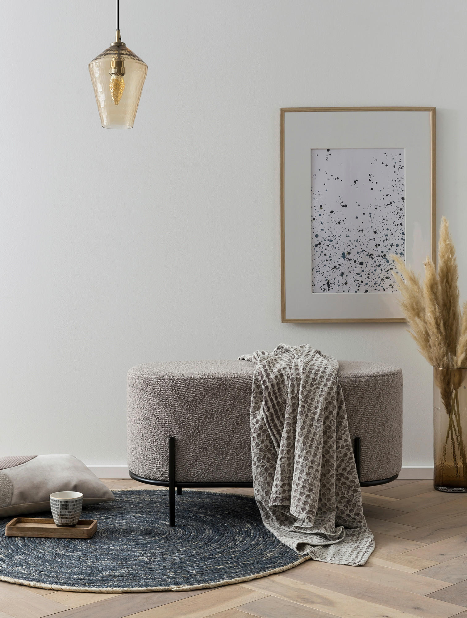 HOCKER Bouclé Taupe  - Taupe/Schwarz, MODERN, Textil/Metall (80/42/40cm) - Livetastic