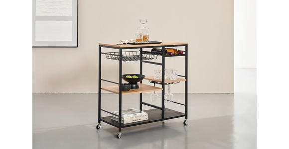 SERVIERWAGEN Naturfarben, Schwarz  - Schwarz/Naturfarben, Trend, Holzwerkstoff/Kunststoff (86/40/86cm) - Xora