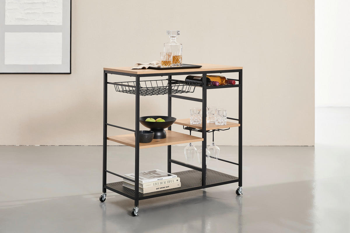 SERVIERWAGEN Naturfarben, Schwarz  - Schwarz/Naturfarben, Trend, Holzwerkstoff/Kunststoff (86/40/86cm) - Xora