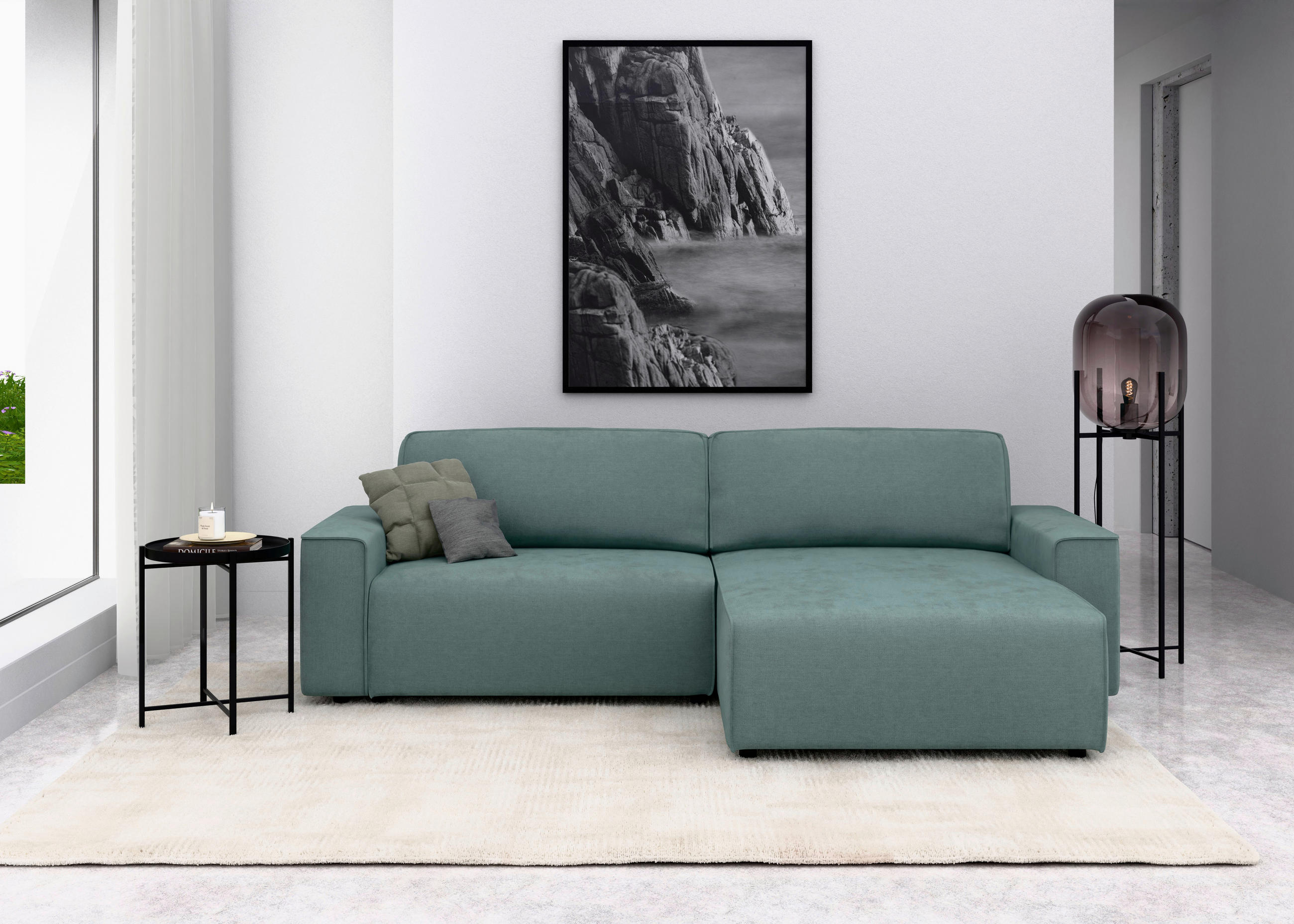 ECKSOFA in Struktur Mintgrau  265/164 cm  - Mintgrau/Schwarz, MODERN, Kunststoff/Textil (265/164cm) - Trendmanufaktur