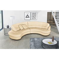 ECKSOFA Beige Echtleder Lederlook  - Beige/Schwarz, Design, Leder/Kunststoff (113/300cm) - Livetastic