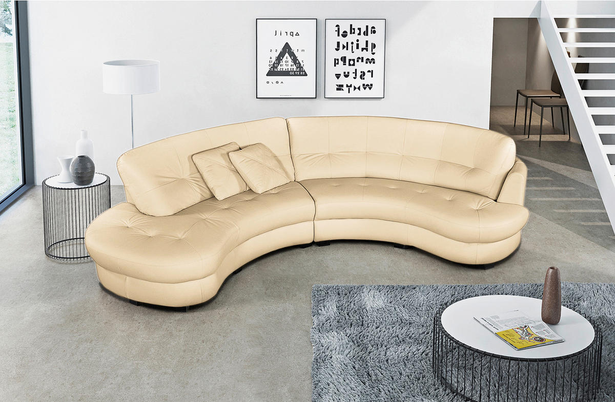 ECKSOFA Beige Echtleder Lederlook  - Beige/Schwarz, Design, Leder/Kunststoff (113/300cm) - Livetastic