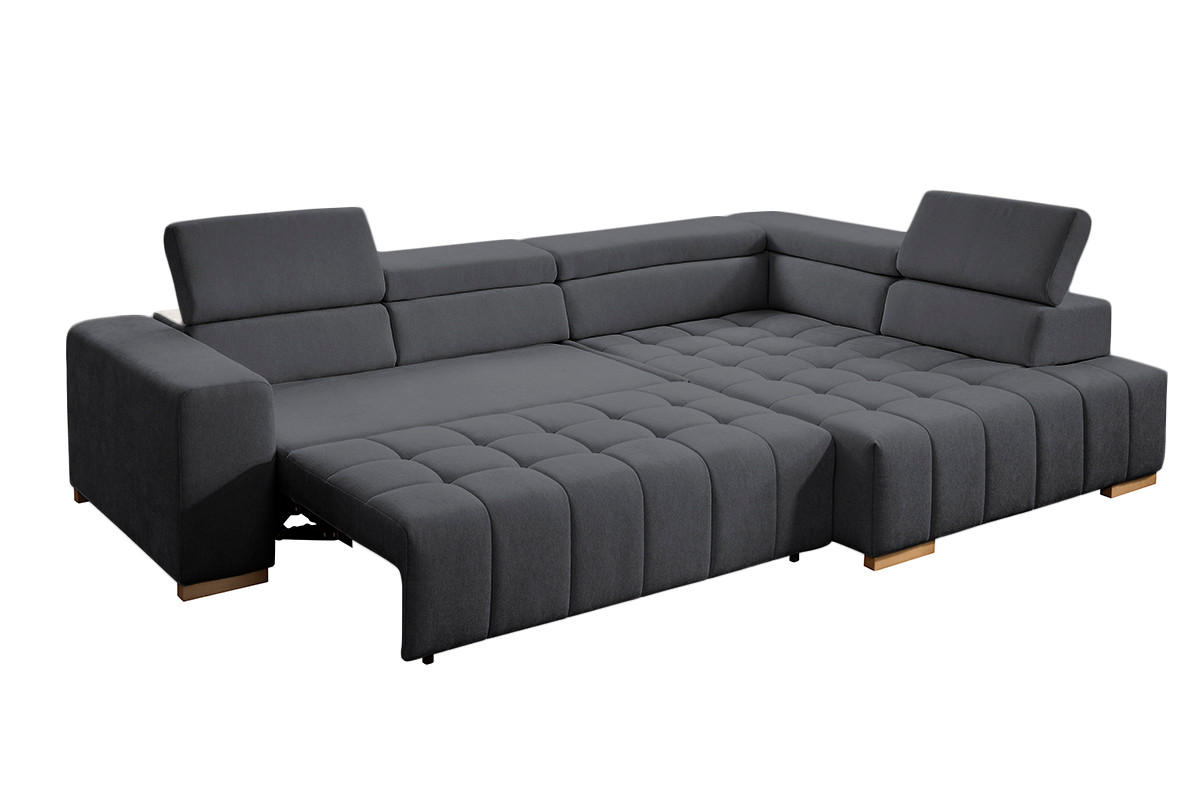 ECKSOFA in Chenille Graphitfarben  - Graphitfarben/Naturfarben, Design, Holz/Textil (307/201cm) - Livetastic