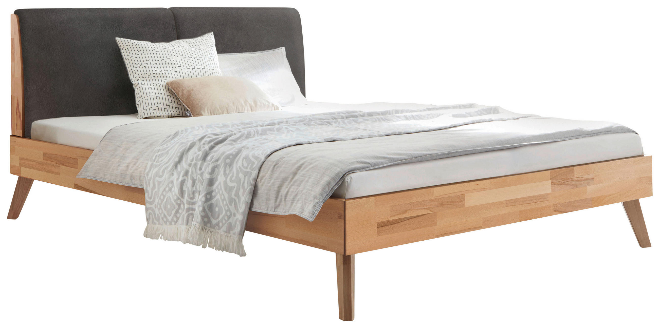 BETT 140/200 cm  in Anthrazit, Kernbuche  - Anthrazit/Kernbuche, Natur, Holz (140/200cm) - Hasena