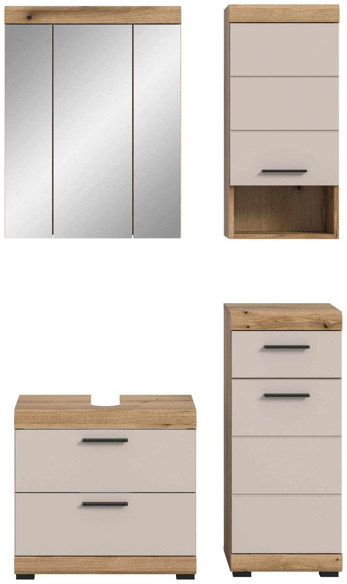 BADEZIMMER 4-teilig  in 97 cm  - Kaschmir/Schwarz, MODERN, Glas/Holzwerkstoff (97cm) - MID.YOU