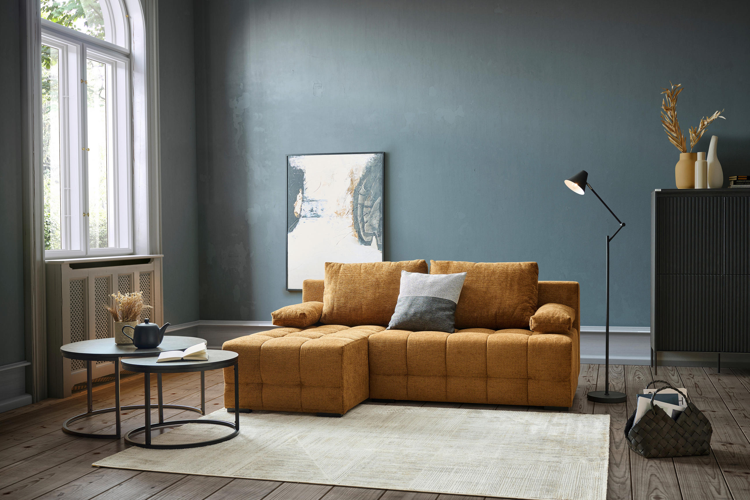ECKSOFA Rostfarben Chenille  - Rostfarben/Schwarz, MODERN, Kunststoff/Textil (145/204cm) - home24