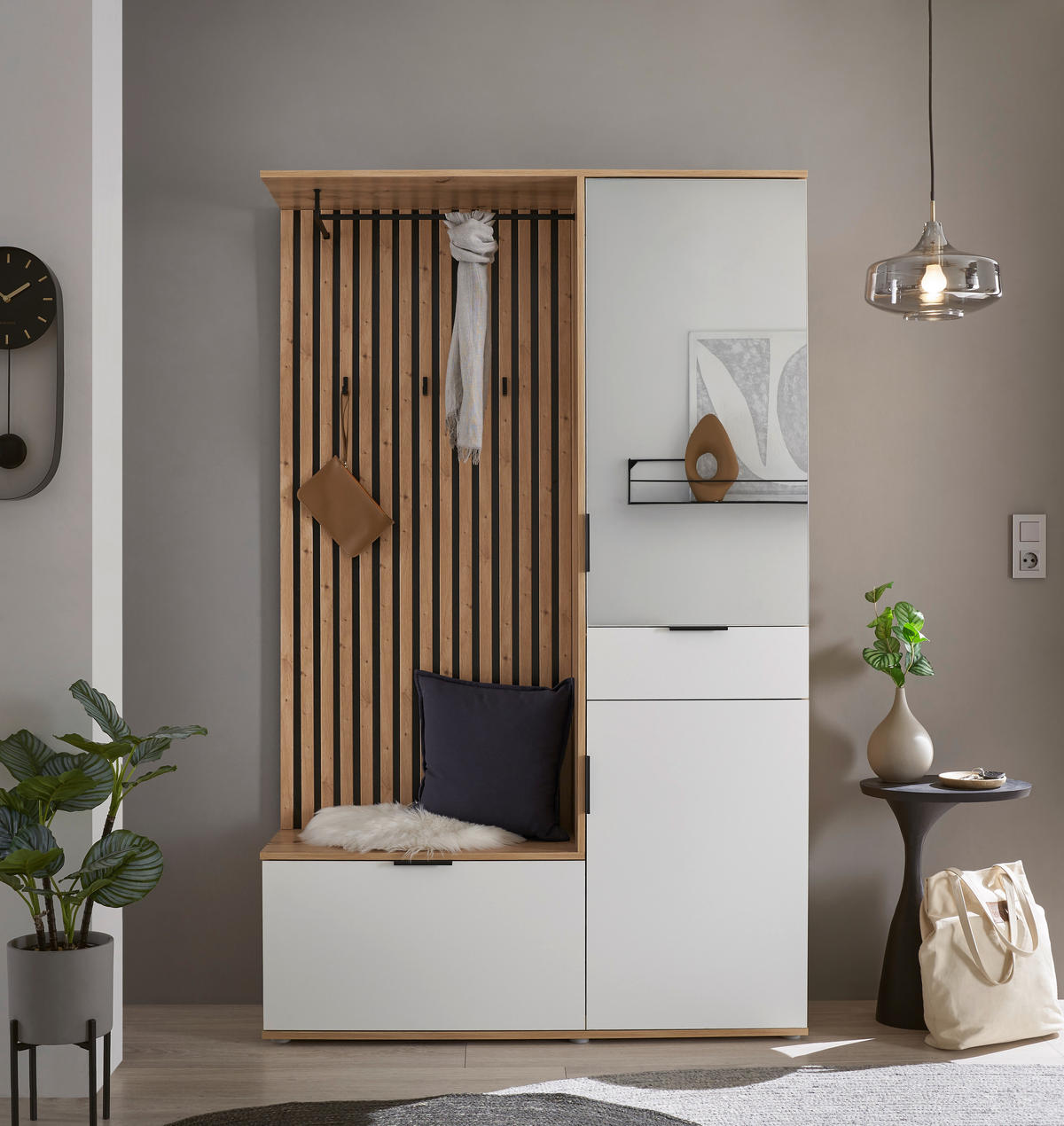 GARDEROBE  in 122/195/35 cm  - Weiß/Eiche Artisan, Design, Glas/Holzwerkstoff (122/195/35cm) - Xora