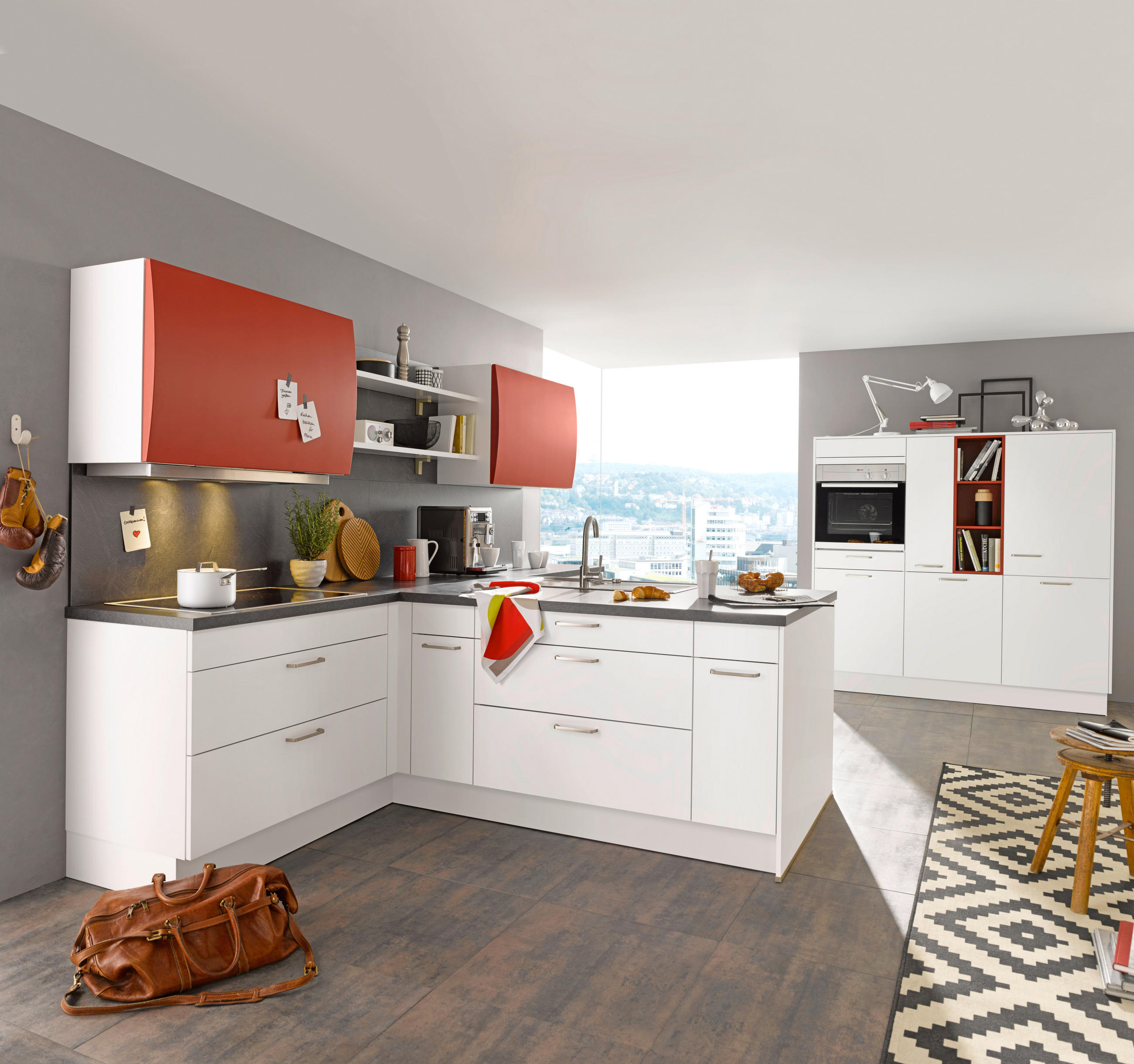 EINBAUKÜCHE   - Rot/Weiß, Design, Holzwerkstoff - Novel