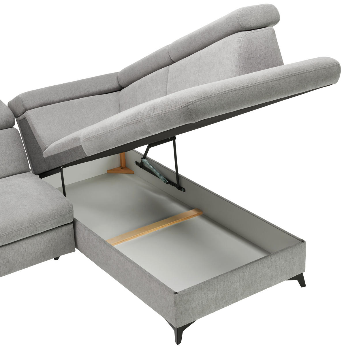 ECKSOFA in Chenille Grau  - Schwarz/Grau, Design, Textil/Metall (203/260cm) - Stylife