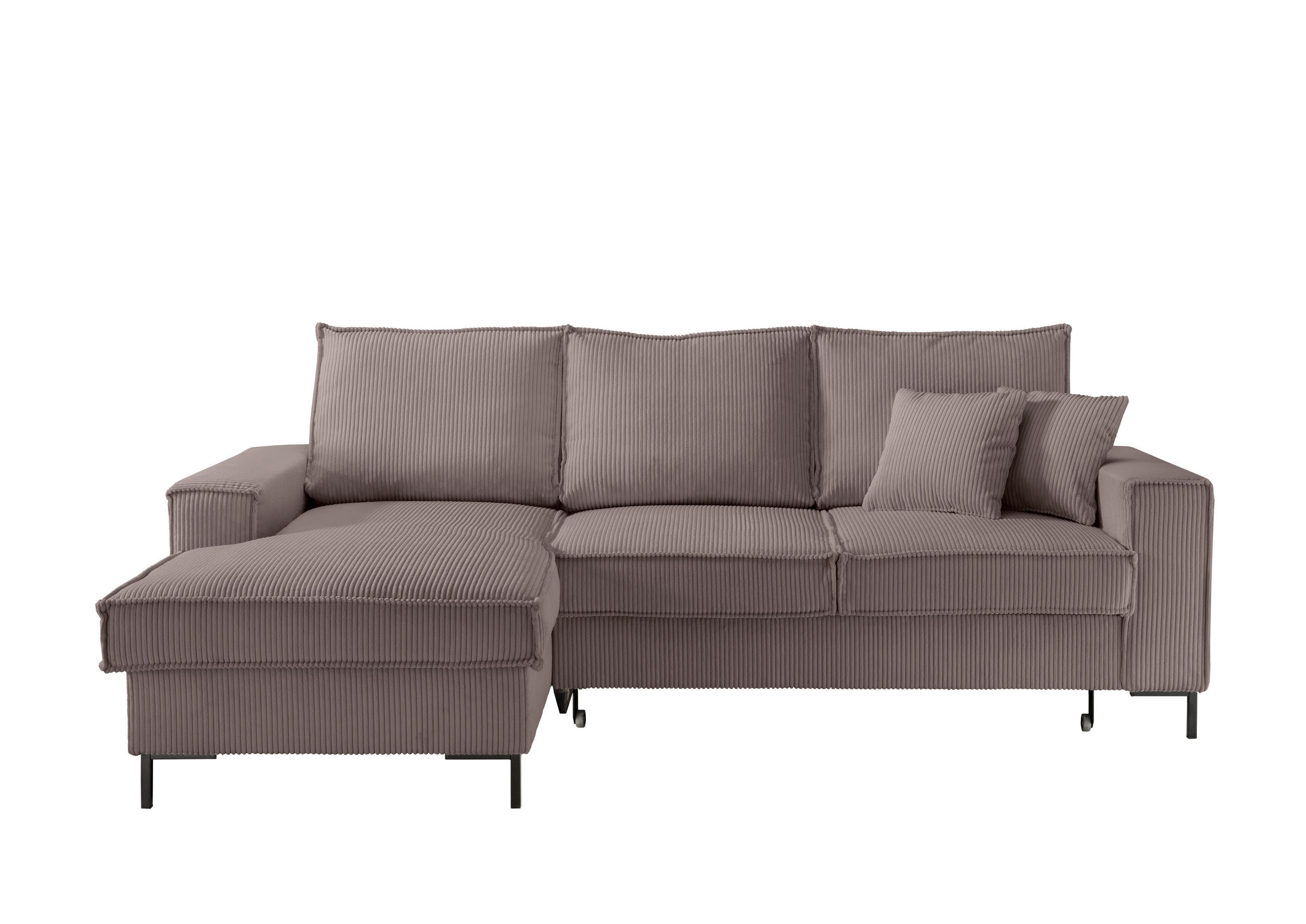 ECKSOFA Graubraun Cord  - Graubraun/Schwarz, MODERN, Textil/Metall (150/240cm) - Livetastic
