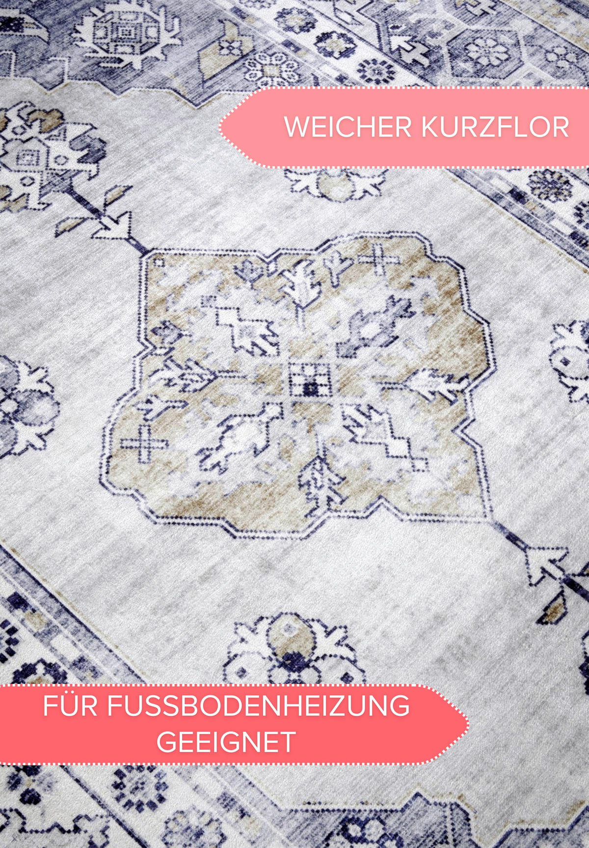 VINTAGE-TEPPICH 80/150 cm Asya Goldfarben, Dunkelblau  - Goldfarben/Dunkelblau, Design, Kunststoff (80/150cm)