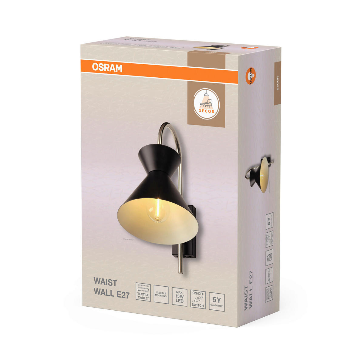 WANDLEUCHTE 20/27,5/34 cm   - Schwarz, Basics, Metall (20/27,5/34cm) - Osram