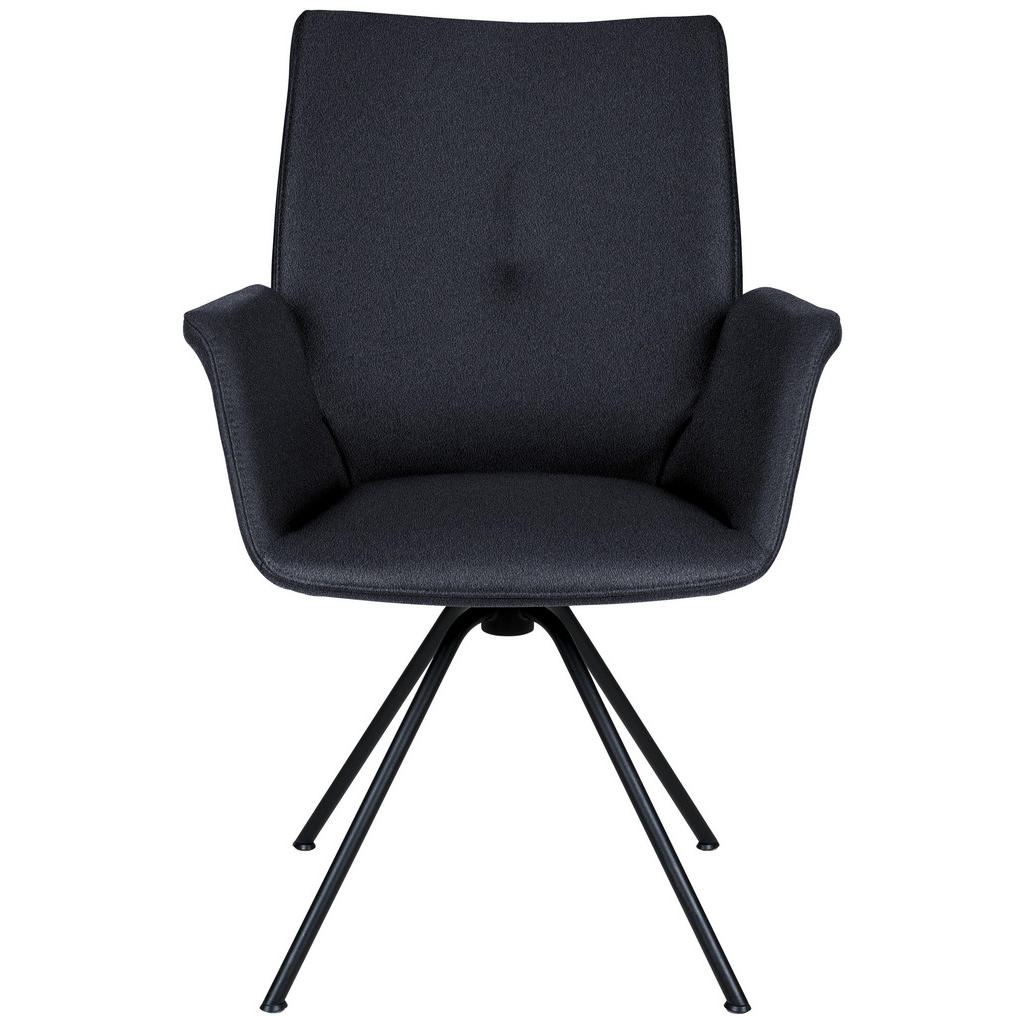 Thumbnail - Dieter Knoll Armlehnstuhl, Schwarz, Dunkelgrau, Metall, Leder, Echtleder, Semi-Anilinleder, Rundrohr, 65x91x63 cm, Beina...
