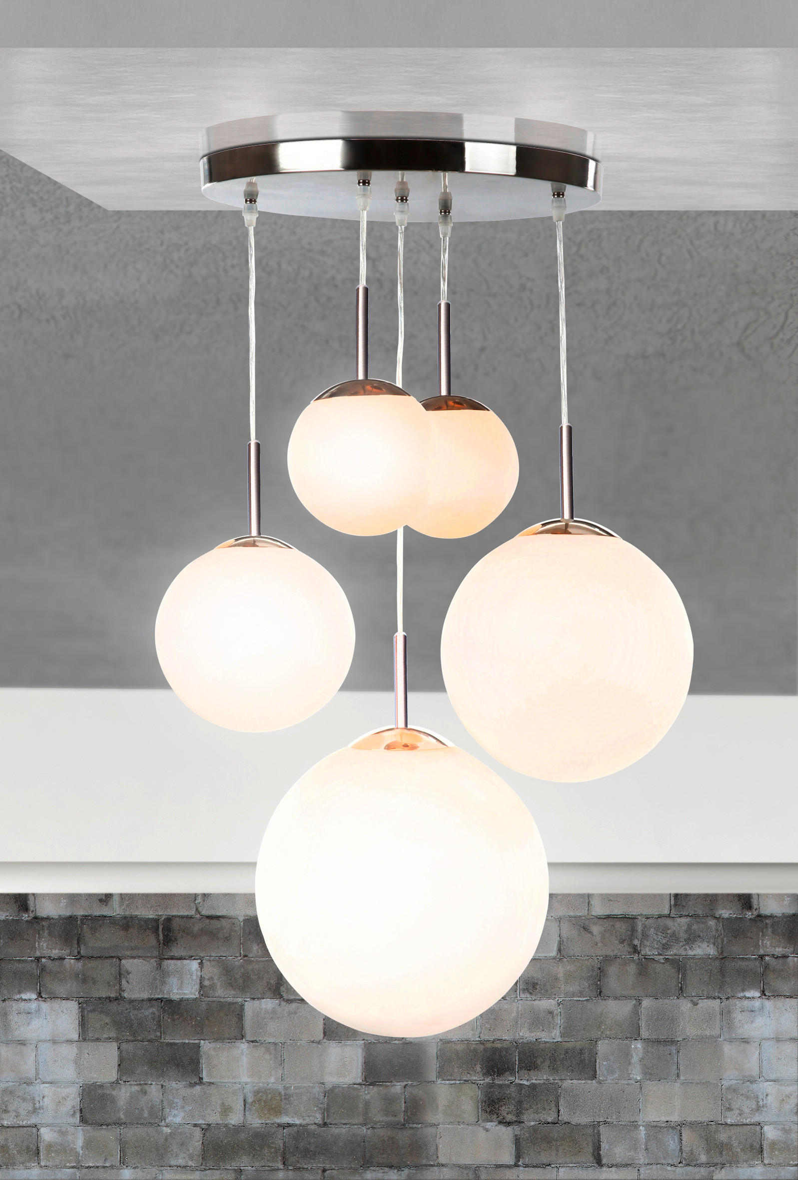 VISEČA SVETILKA        50/90 cm     60 W E27 - barve niklja/opal, Basics, kovina/steklo (50/90cm) - Globo