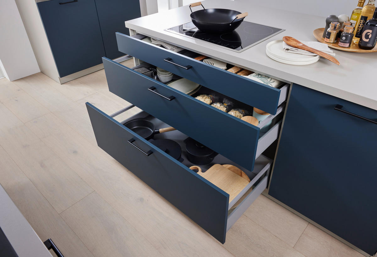 EINBAUKÜCHE   - Blau/Grau, Design, Holzwerkstoff - Novel