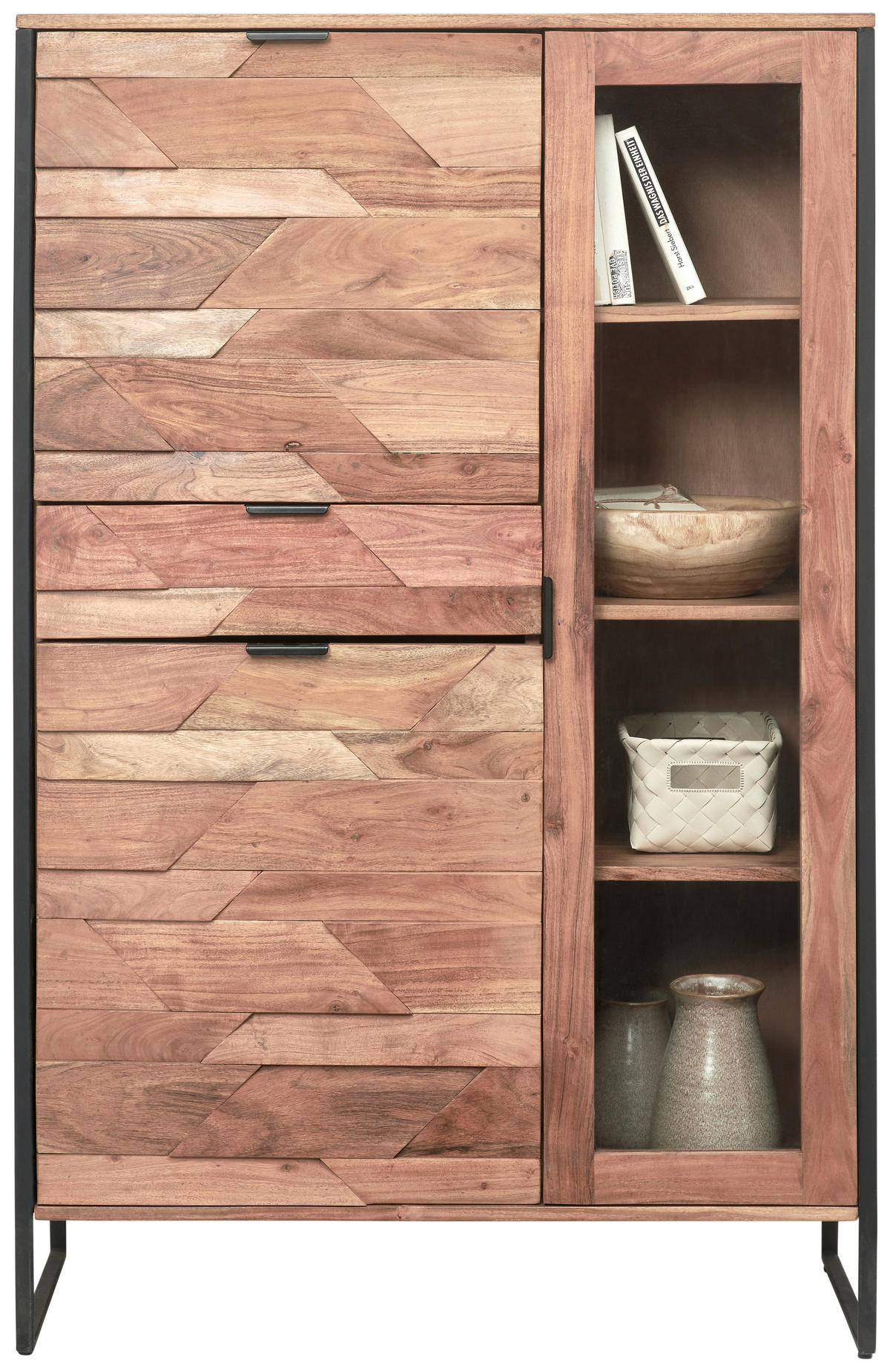 HIGHBOARD  in 95/148/40 cm  - Schwarz/Akaziefarben, Trend, Holz/Metall (95/148/40cm) - Ambia Home