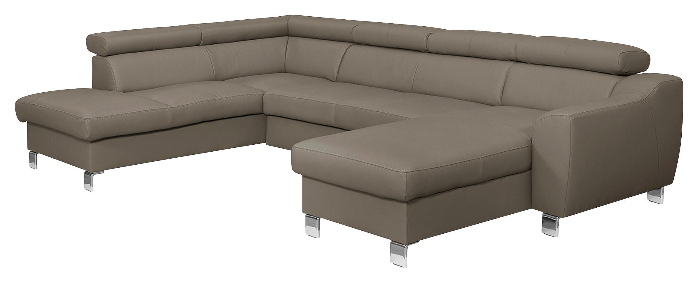 WOHNLANDSCHAFT  in Lederlook Echtleder Taupe  - Taupe/Chromfarben, Design, Leder/Textil (208/315/175cm) - Livetastic