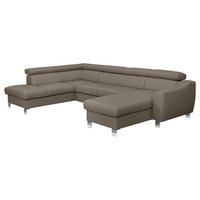 WOHNLANDSCHAFT  in Lederlook Echtleder Taupe  - Taupe/Chromfarben, Design, Leder/Textil (208/315/175cm) - Livetastic