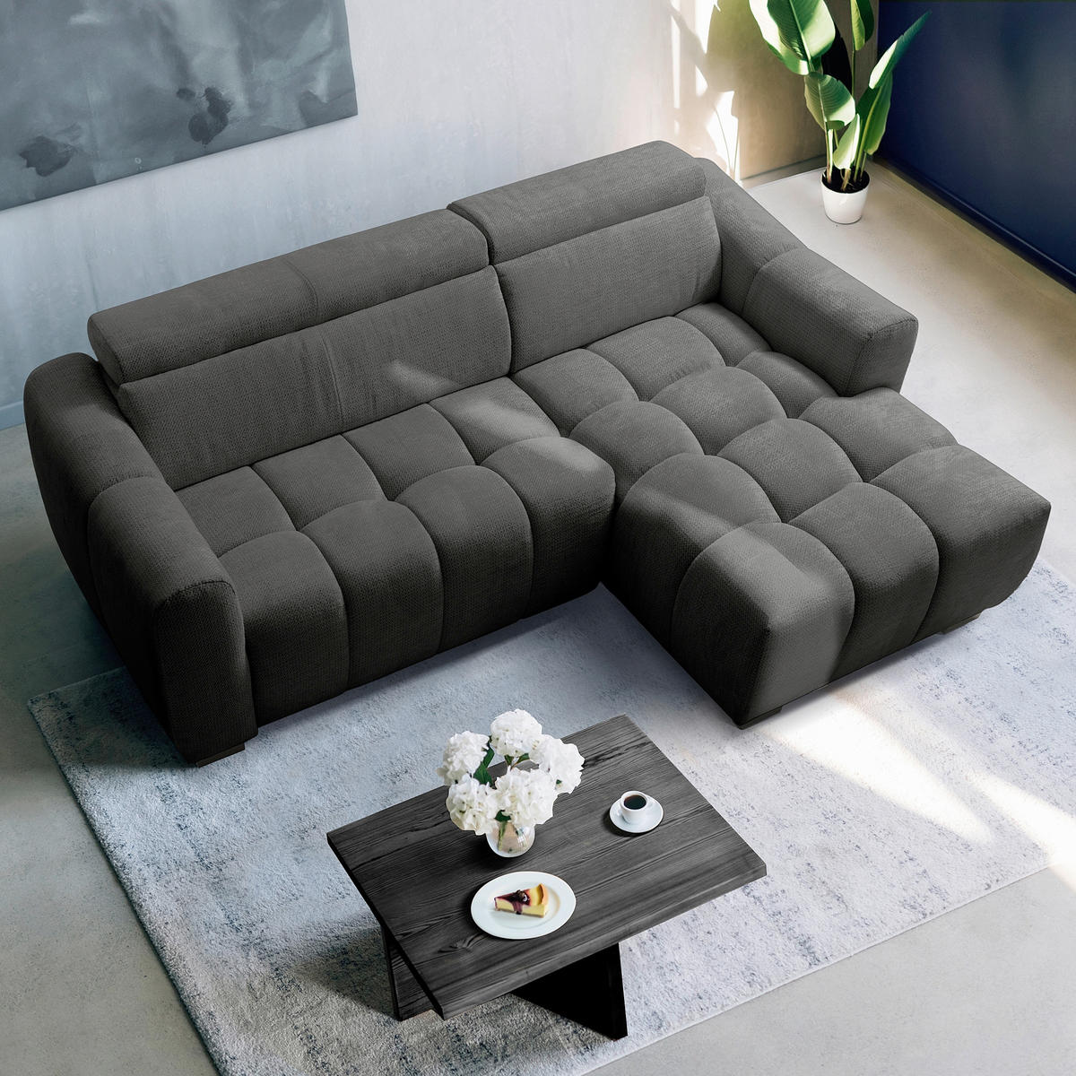 ECKSOFA  Webstoff Schwarz  - Schwarz, Design, Kunststoff/Textil (274/177cm) - Livetastic