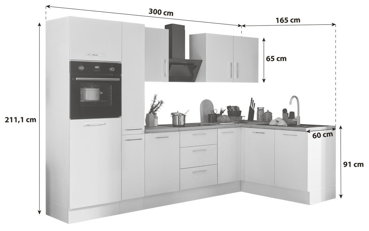 ECKKÜCHE 300/165 cm  in Weiß, Eiche Artisan  - Chromfarben/Weiß, Basics, Holzwerkstoff/Metall (300/165cm) - MID.YOU