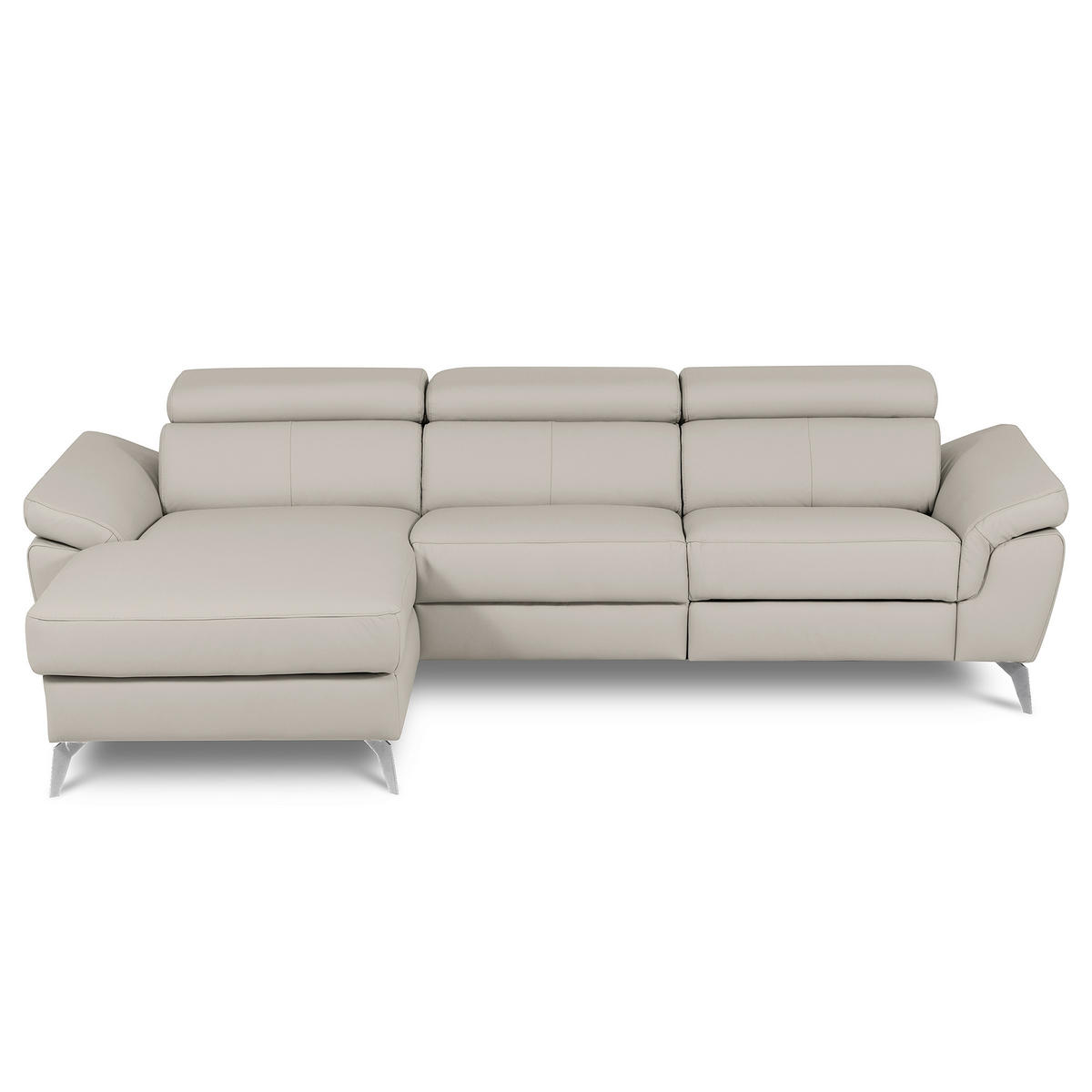 ECKSOFA Lederlook Echtleder Platinfarben  - Platinfarben/Chromfarben, Design, Leder/Textil (252/179cm) - Livetastic