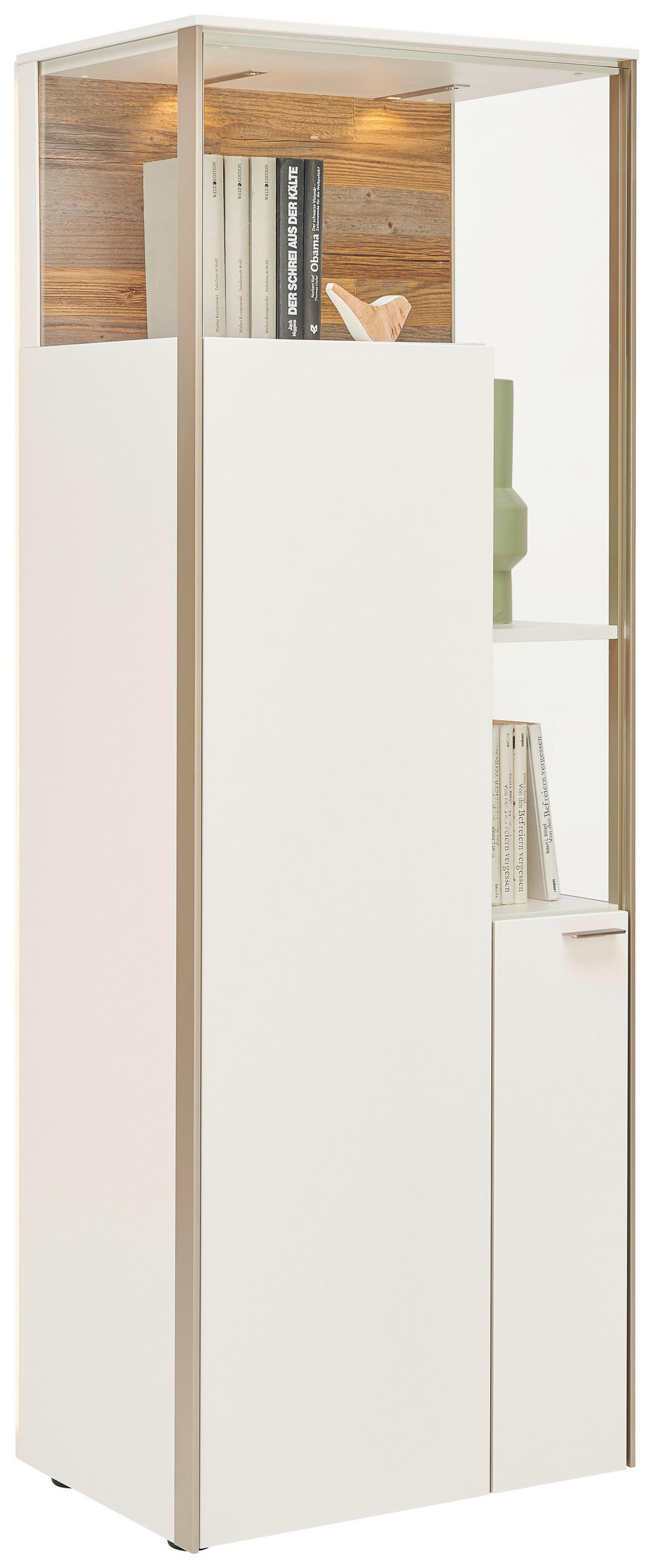 VITRINE  in Weiß  - Edelstahlfarben/Schwarz, Design, Glas/Holzwerkstoff (62/174/43cm) - Venjakob