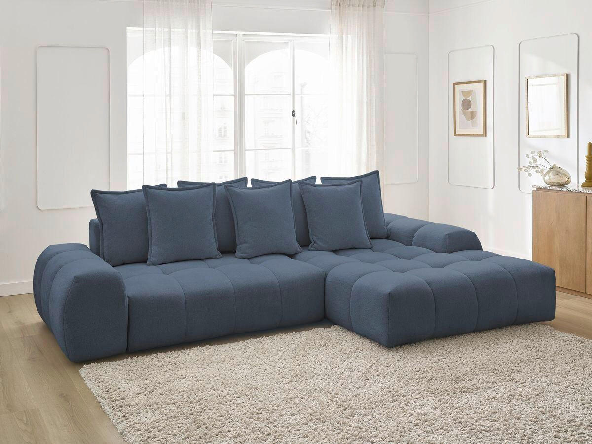 ECKSCHLAFSOFA EVEREST  mit Rücken echt, Armteil links, Armteil rechts Flachgewebe Dunkelblau  - Schwarz/Dunkelblau, MODERN, Kunststoff/Textil (318/180cm) - Livetastic