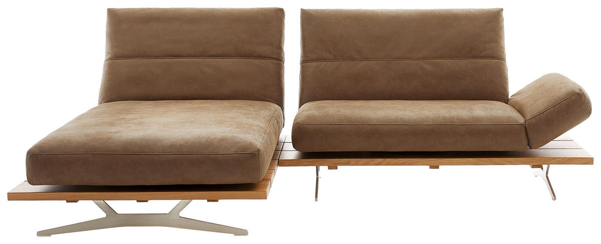 ECKSOFA in Mikrofaser Braun  157/275 cm  - Edelstahlfarben/Braun, Natur, Holz/Textil (157/275cm) - Ambiente