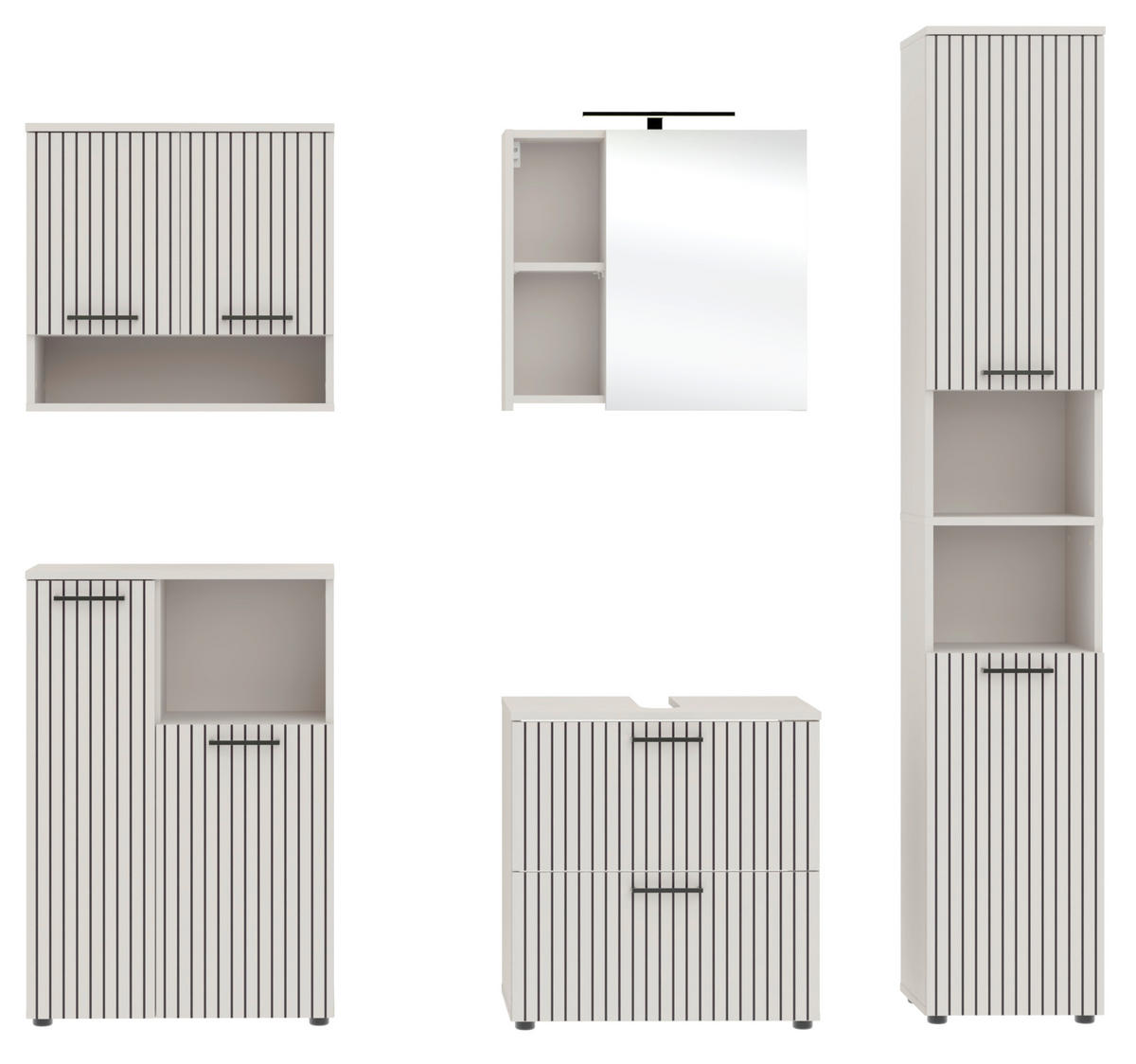 BADEZIMMER 5-teilig  in 185 cm  - Kaschmir/Schwarz, Trend, Glas/Holzwerkstoff (185cm) - Respekta