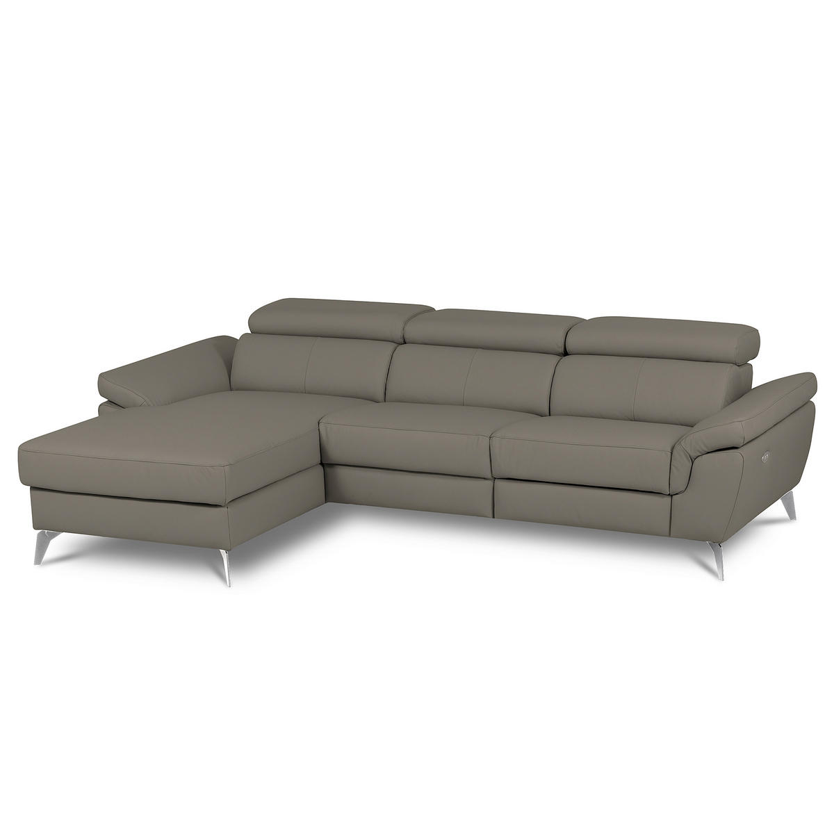 ECKSOFA SONO Schlammfarben Echtleder Lederlook Bettkasten, Armteilverstellung, Kopfteilverstellung  - Chromfarben/Schlammfarben, Design, Leder/Textil (252/179cm) - Livetastic
