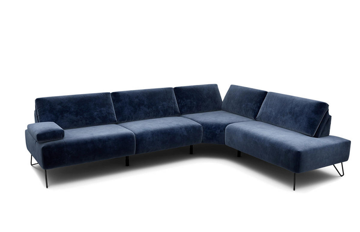 ECKSOFA Cosy Dunkelblau Samt  - Schwarz/Dunkelblau, Design, Textil/Metall (288-303/213cm) - SENSOO