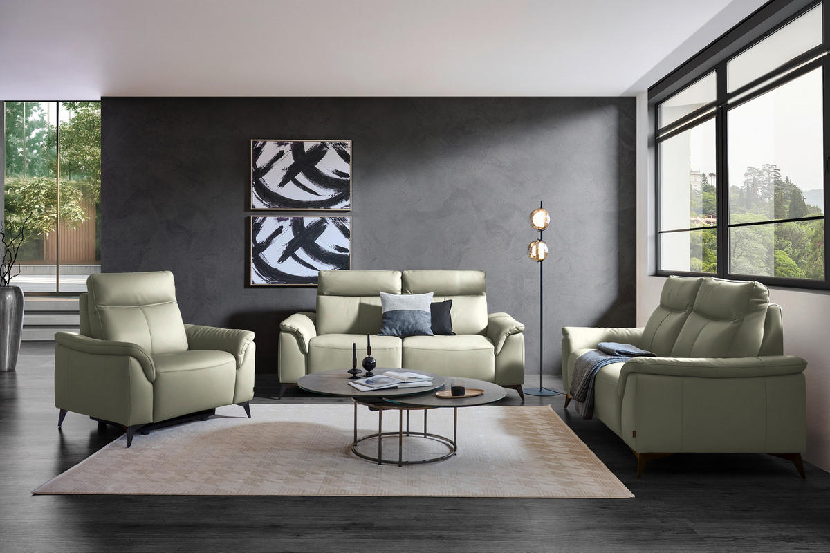 2-SITZER-SOFA Echtleder Hellgrau  - Hellgrau/Schwarz, Design, Leder/Metall (176/105/98cm) - Belluti