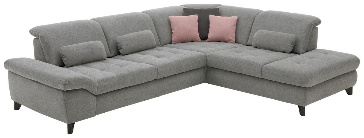 ECKSOFA in Webstoff Grau  319/260 cm  - Chromfarben/Grau, Design, Textil/Metall (319/260cm) - Beldomo Style