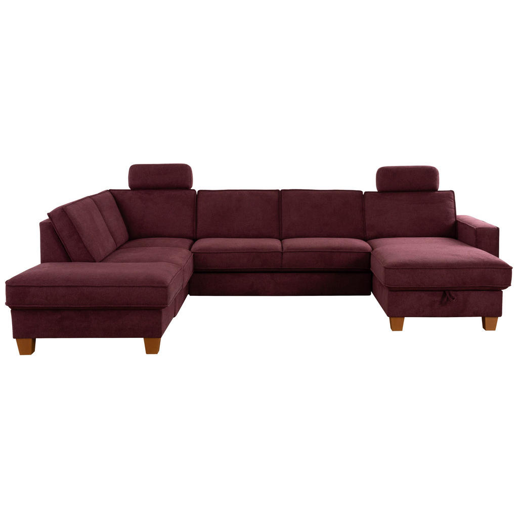 Thumbnail - Sit & More Wohnlandschaft, Dunkelrot, Textil, Buche, massiv, 7-Sitzer, Ottomane links, U-Form, 309x213 cm, Goldenes M, O...