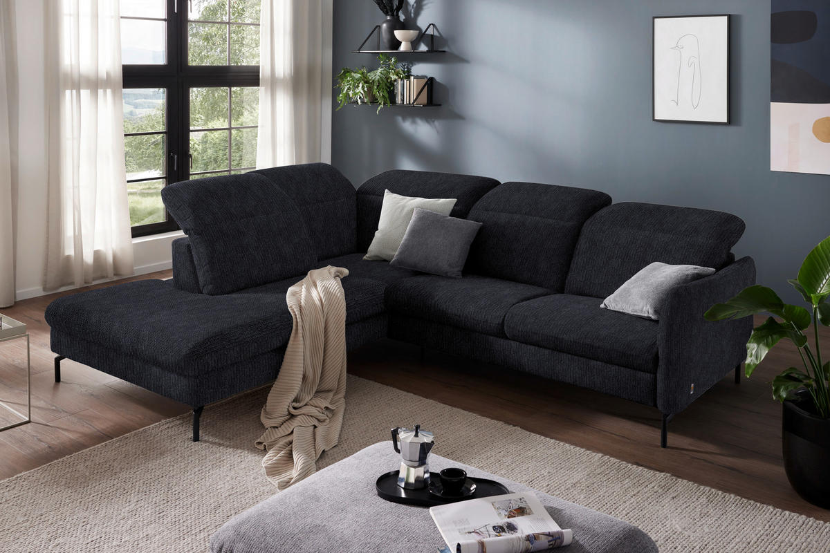 ECKSOFA in Flachgewebe Graphitfarben  - Schwarz/Graphitfarben, Design, Textil/Metall (233/299-313cm) - Dieter Knoll