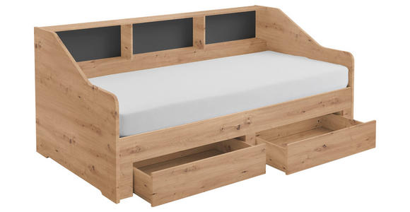AUSZIEHBETT 90-180/200 cm  in Dunkelgrau, Eiche Artisan  - Dunkelgrau/Buchefarben, KONVENTIONELL, Holzwerkstoff (90-180/200cm) - Carryhome
