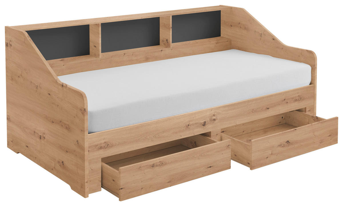 AUSZIEHBETT 90-180/200 cm  in Dunkelgrau, Eiche Artisan  - Dunkelgrau/Buchefarben, KONVENTIONELL, Holzwerkstoff (90-180/200cm) - Carryhome