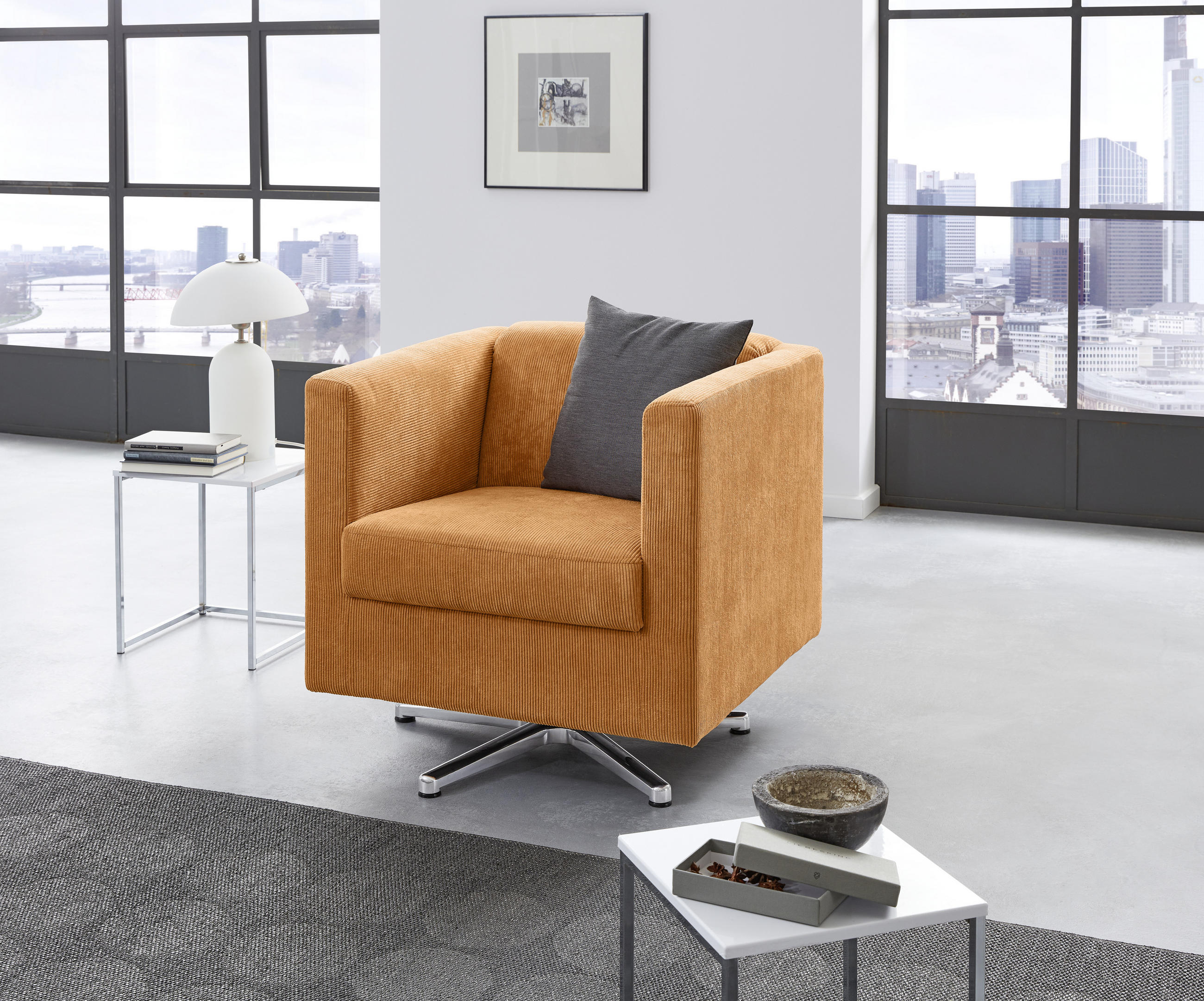 DESIGNSESSEL Cord Orange    - Chromfarben/Orange, Design, Textil/Metall (72/71/75cm) - LOOKS by W.Joop