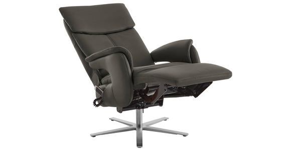 RELAXSESSEL in Leder Grau  - Edelstahlfarben/Grau, Design, Leder/Metall (70/124/85cm) - Cantus