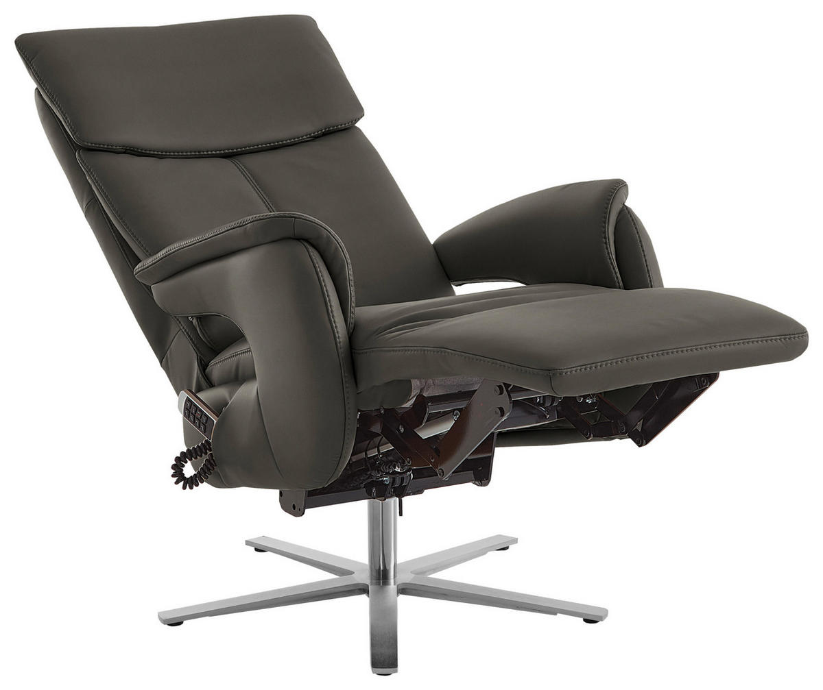 RELAXSESSEL in Leder Grau  - Edelstahlfarben/Grau, Design, Leder/Metall (70/124/85cm) - Cantus
