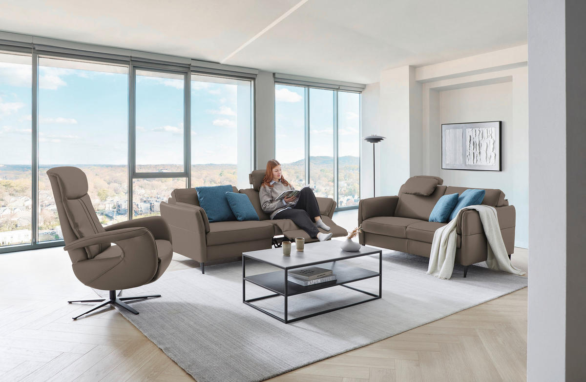 3-SITZER-SOFA in Echtleder Braun  - Schwarz/Braun, Design, Leder/Metall (190/84/99cm) - Dieter Knoll