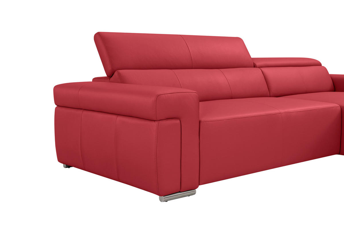 Ecksofa inkl. Funktion DUA Rot Echtleder  - Chromfarben/Rot, Design, Leder/Metall (293/170cm) - Novel