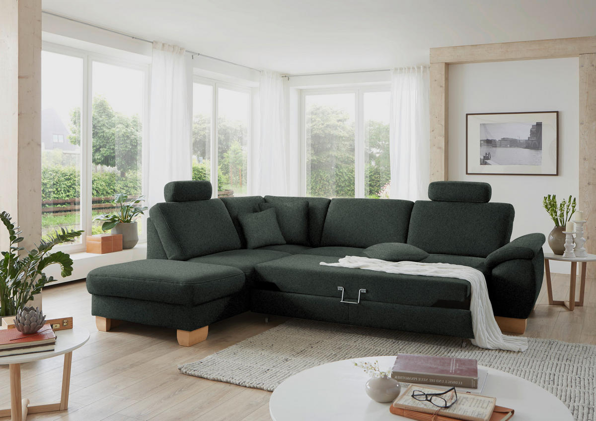 ECKSOFA in Mikrofaser Dunkelgrau  - Wildeiche/Dunkelgrau, Konventionell, Holz/Textil (236/286cm) - Voleo