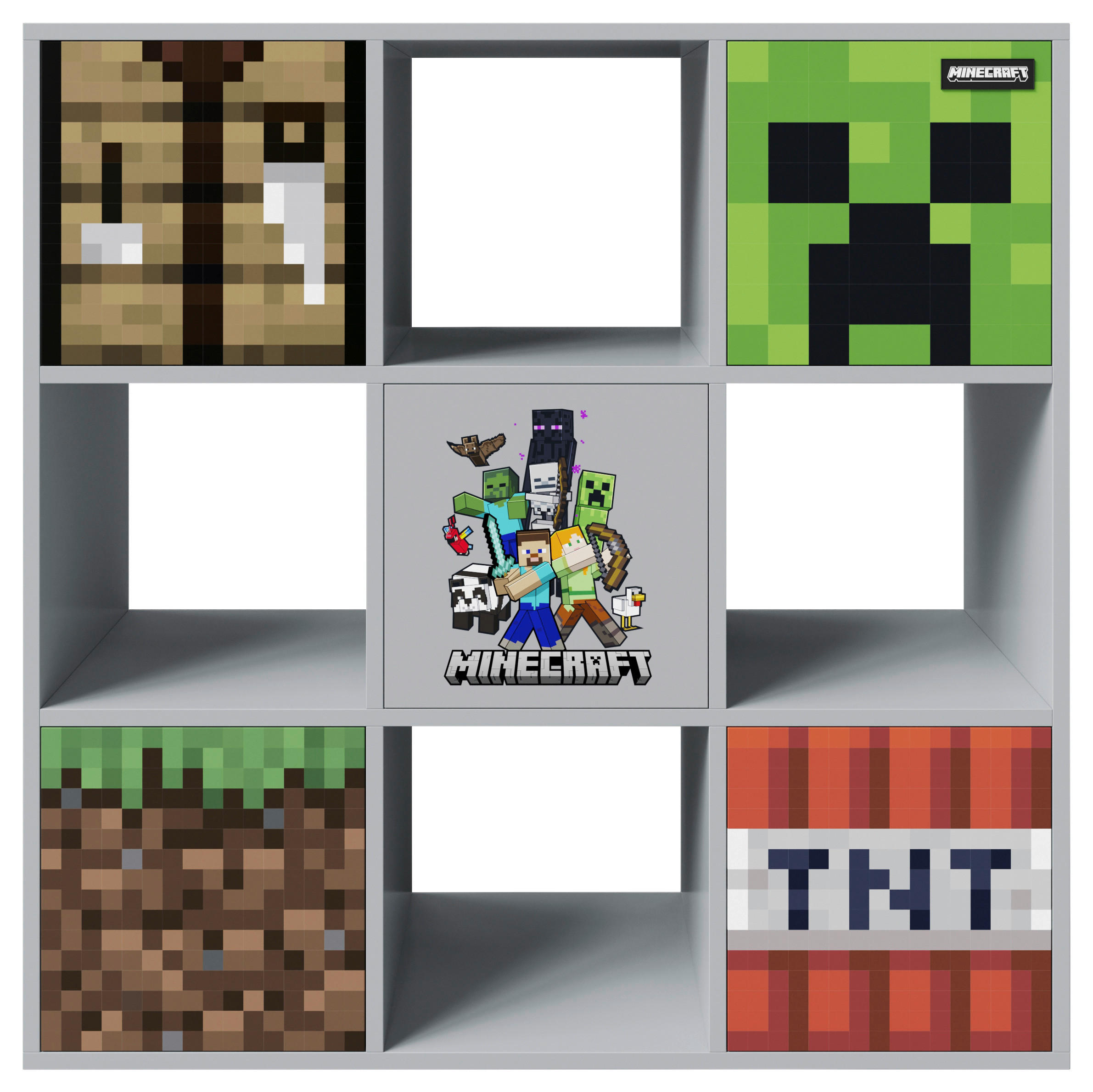REGAL 90/90/30 cm siva, večbarvno  - siva/večbarvno, Moderno, leseni material (90/90/30cm) - Minecraft