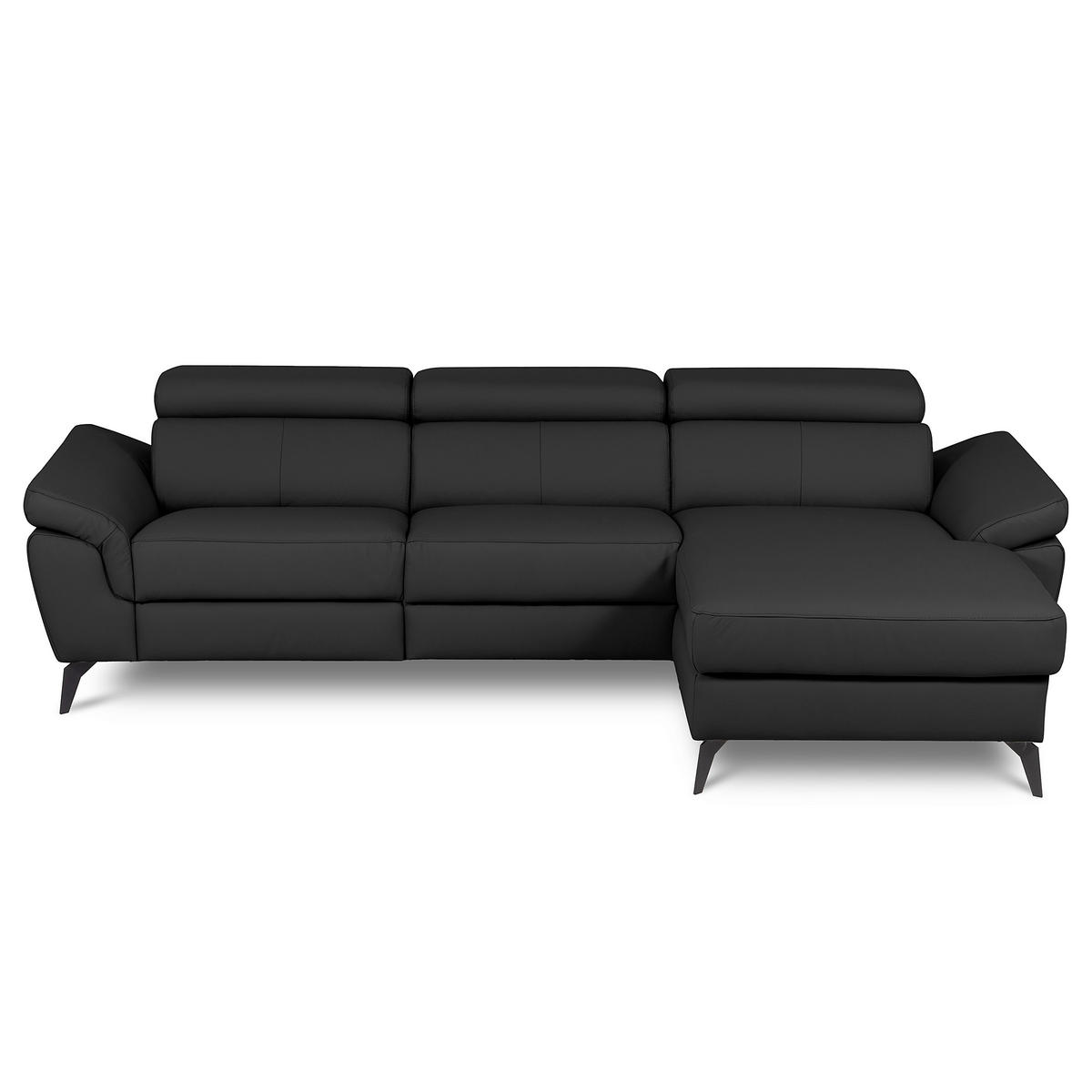 ECKSOFA SONO in Lederlook Echtleder Schwarz Armteilverstellung, Kopfteilverstellung  252/179 cm  - Schwarz, Design, Leder/Textil (252/179cm) - Livetastic