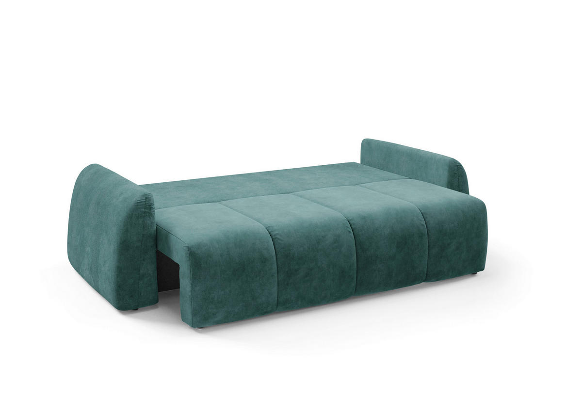 SCHLAFSOFA GERONIMO in Velours Petrol  - Petrol/Schwarz, Design, Kunststoff/Textil (252/93/167cm) - Livetastic