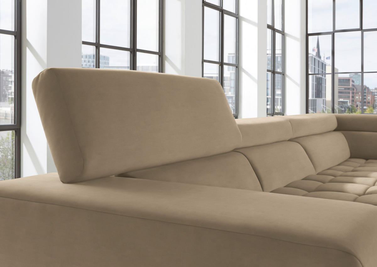 ECKSOFA in Mikrofaser Beigebraun  222/326 cm  - Chromfarben/Beigebraun, Design, Textil/Metall (222/326cm) - Beldomo Speed