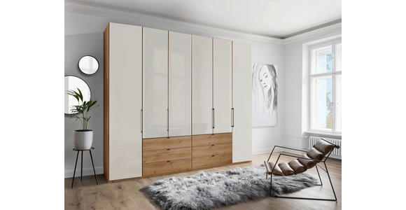 FALTTÜRENSCHRANK 250/216/58 cm 6-türig Champagner, Eiche Bianco - Schieferfarben/Eiche Bianco, KONVENTIONELL, Glas/Holzwerkstoff (250/216/58cm) - Dieter Knoll