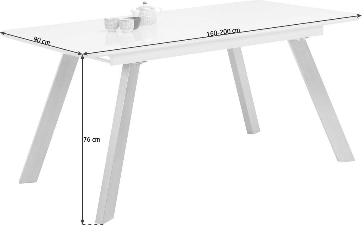 STOL ZA BLAGOVAONICU  bijela, boje oplemenjenog čelika  metal, staklo, drvni materijal      - bijela/boje oplemenjenog čelika, Design, staklo/drvni materijal (160(200)/90/76cm) - Carryhome